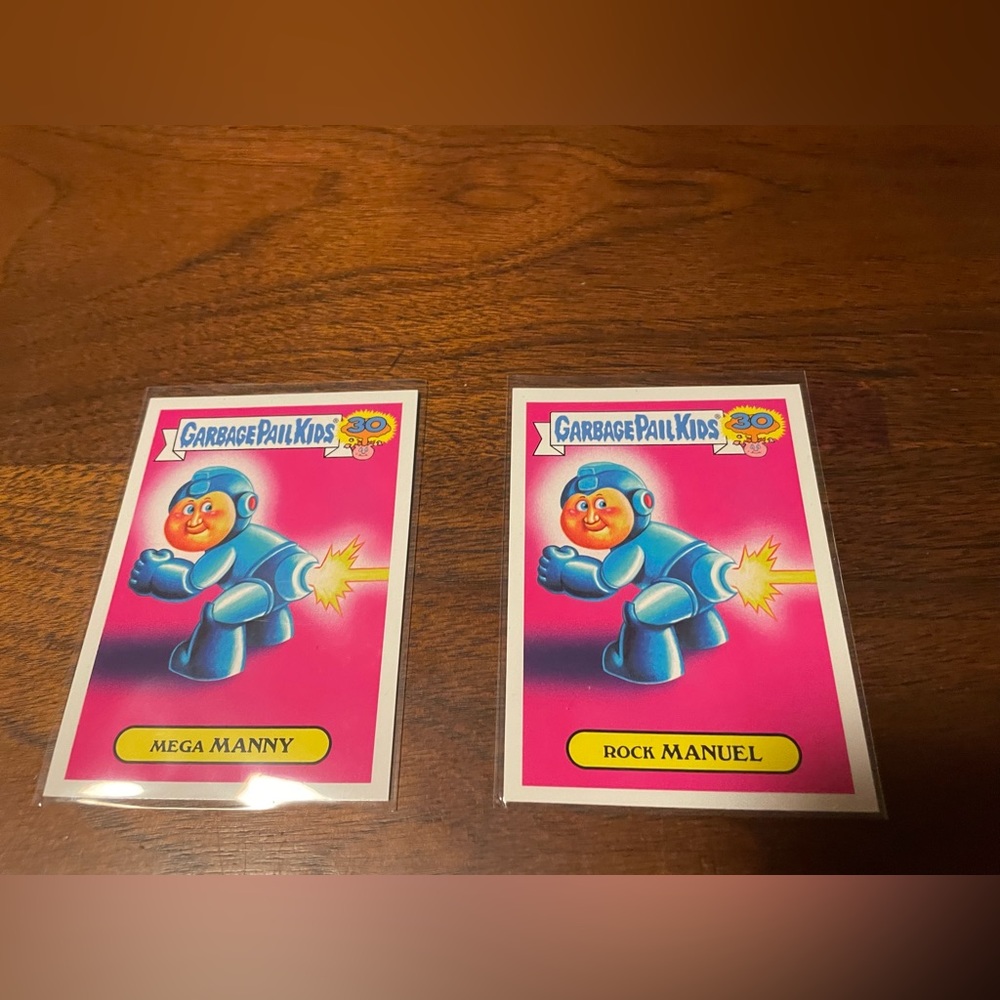 💨 Garbage Pail Kids Mega Manny & Rock Manuel Mega Man Spoof Topps GPK 💨